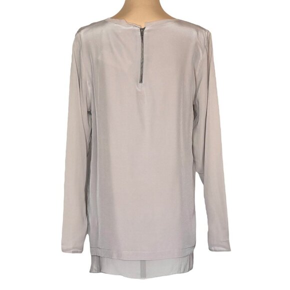 NWT Gold Hawk Tunic Top Sz.L Tan Taupe 100% Silk Chiffon Scoop Neck Long Sleeve - Picture 4 of 11
